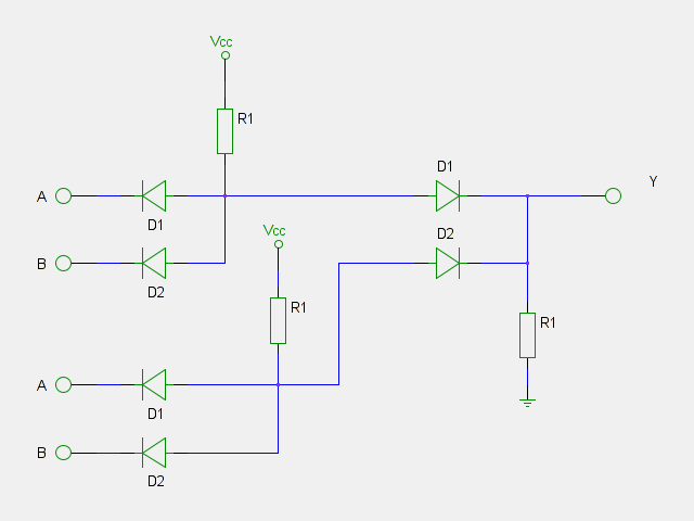 Zapojení kombinace hradel AND a OR v diodové
