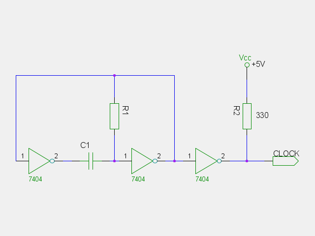 Vytváření hodinového signálu pomocí jednoduchého RC oscilátoru z invertorů