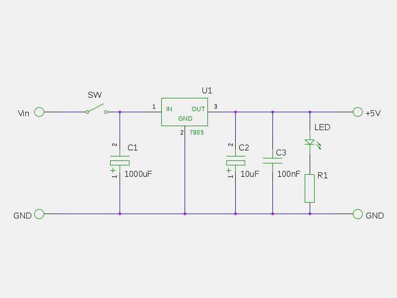 Zapojení obvodu LM7805