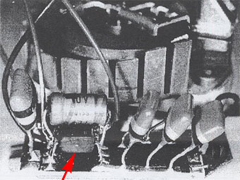 Photo 3: Tach circuitry showing location of chip (arrow)