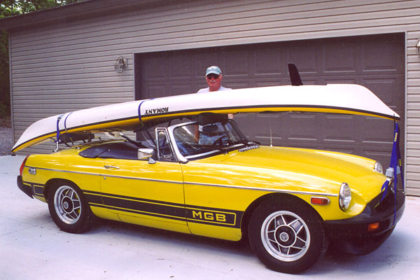 Jack Renaud with 1980 MGB and Nigel Dennis Romany kayak