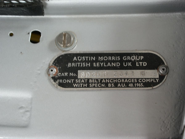 MGB GT V8 car number tag (car 2341)