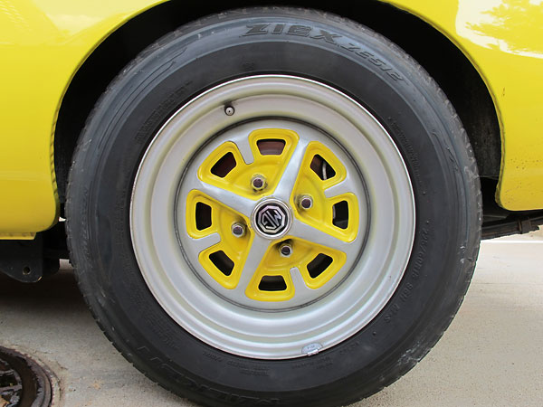 Rear wheels are MGB Rostyle centers re-mounted into 15 by 8 Stockton rims.