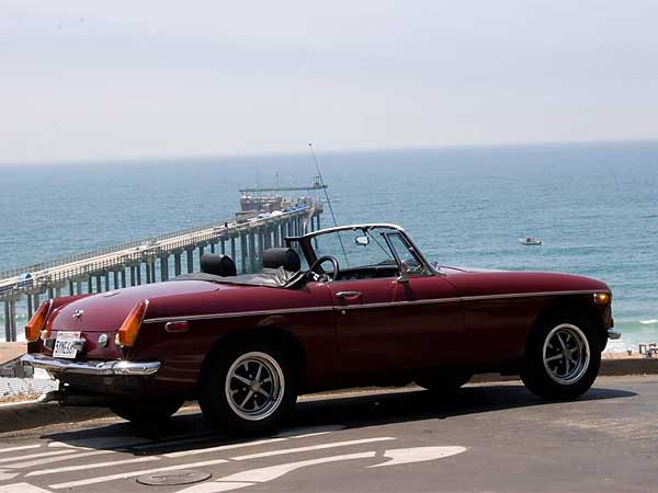 MGB roadster at the ocean