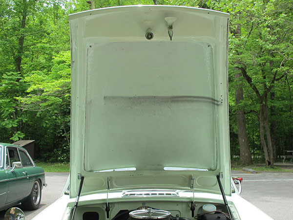 Fiberglass MGC-style bonnet, viewed from the bottom.