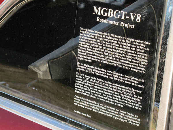 MGB GT V8 Roadmaster Project explanatory side window decal