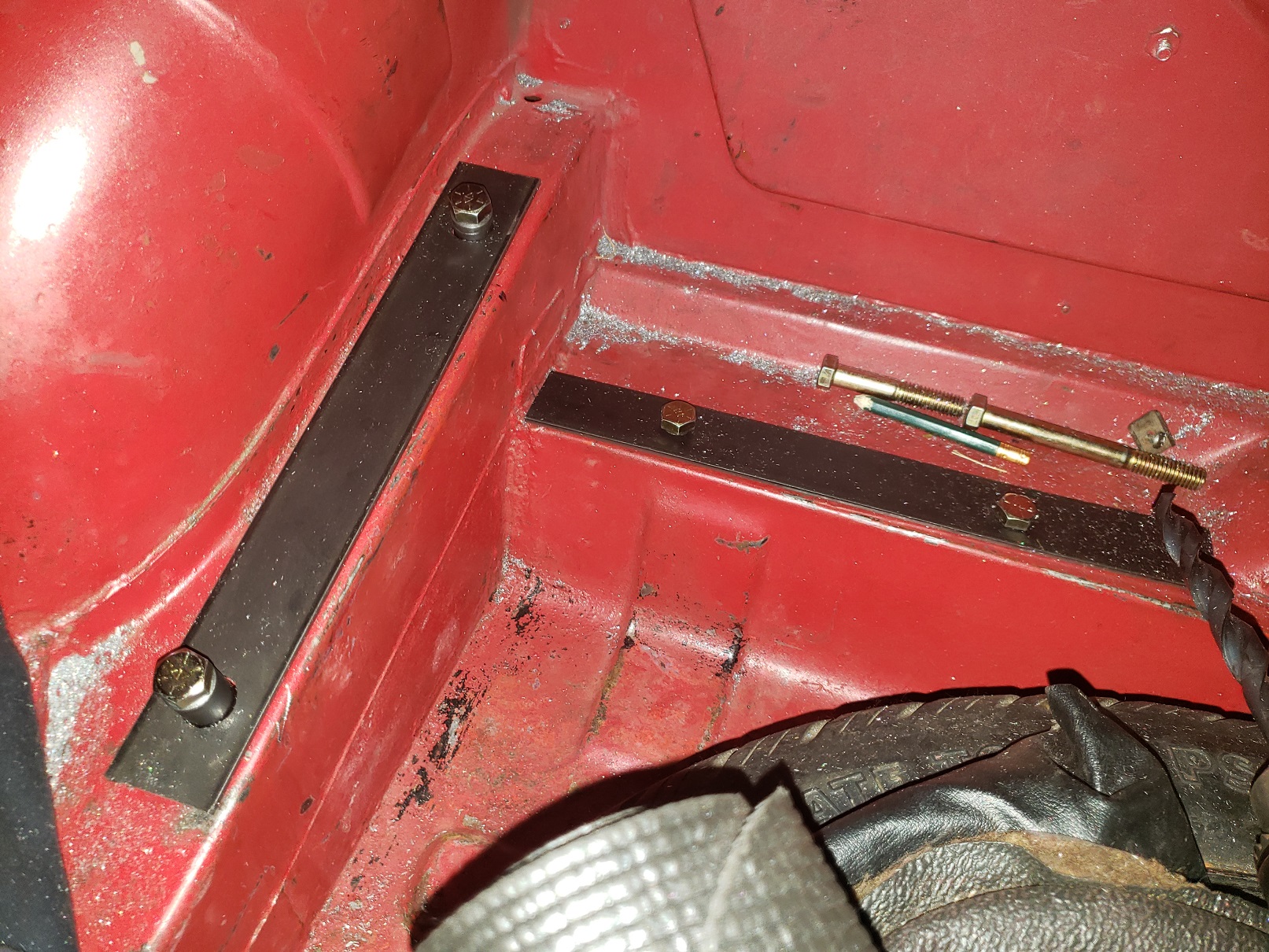 Panhard bar mounting to unit body under construction.