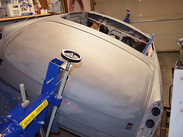 Steve's MGB, mounted on a rotisserie.