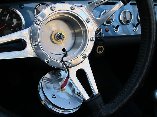 Sunbeam Alpine steering column telescopes. This nut locks it into the desired position.