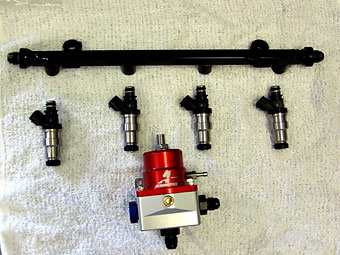 fuel rail, injectors, and regulator