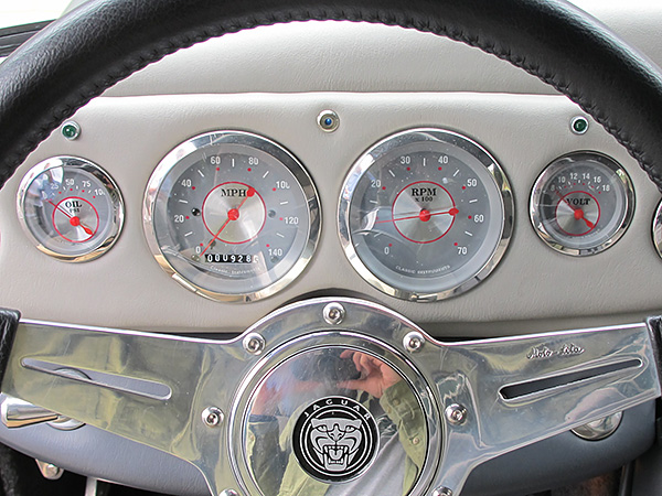 Classic Instruments gauges: oil pressure, speedometer, tachometer, and voltmeter.