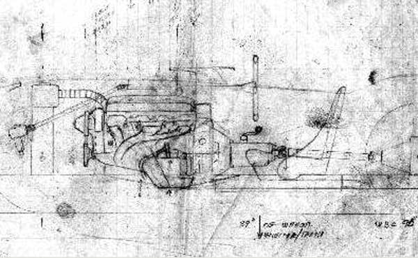 Original sketch to determine hood clearance and calculate weight distribution