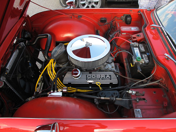 The Ford 302 V8 sits very low in the Triumph chassis.