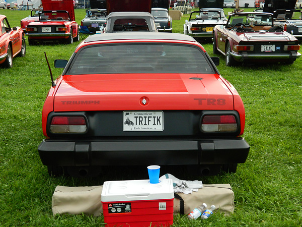 Vermillion Red paint with clear matte racing stripes applied by Julio Grosso in Danbury, CT.