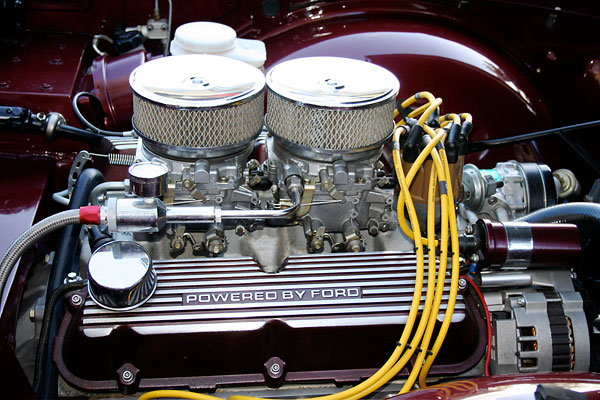 Dual Edelbrock 1404 four barrel carburetors.